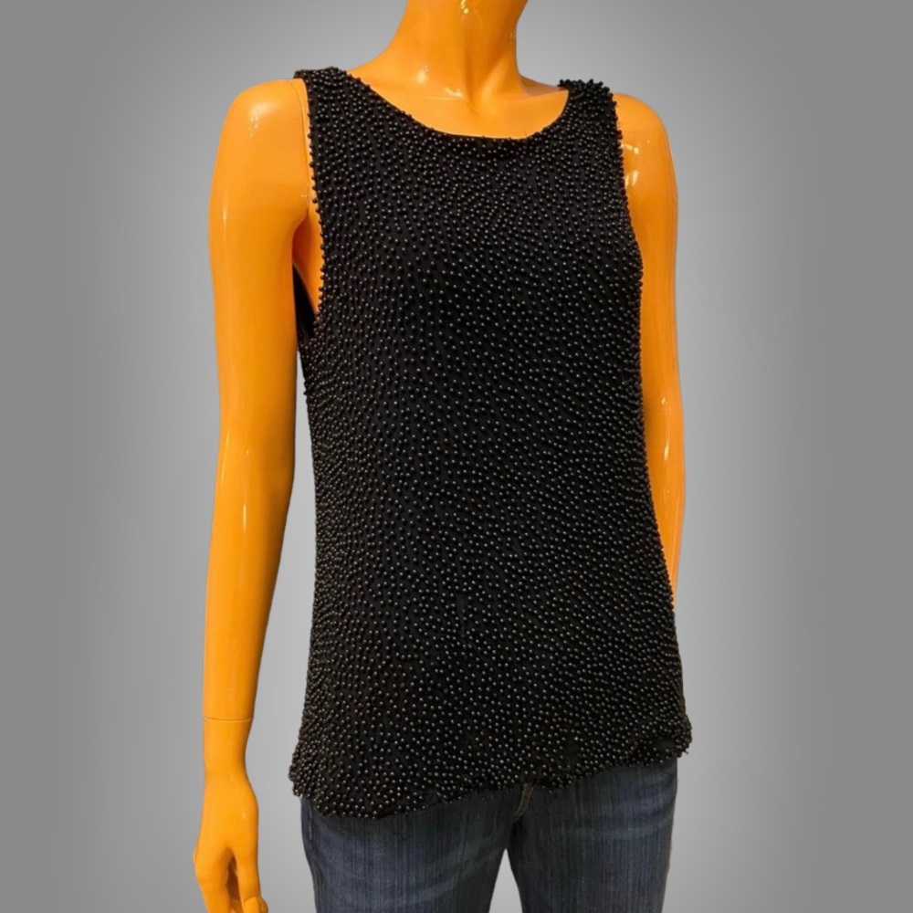 JOSIE NATORI Vintage 90s Caviar Beaded Slinky Tank Top